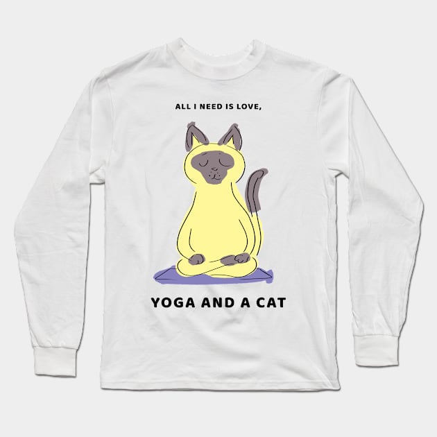 ALL I NEED IS LOVE, YOGA AND A CAT Long Sleeve T-Shirt by AITO